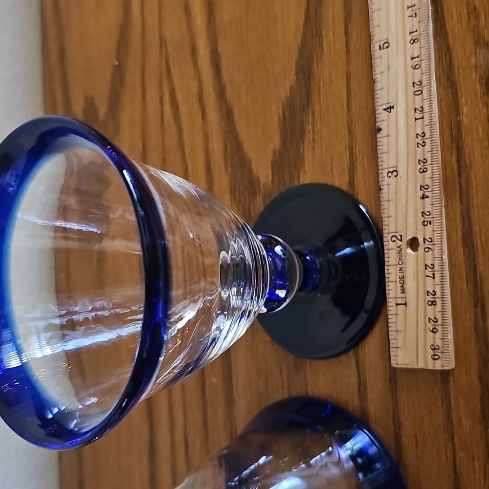 2 Cobalt Blue and Clear Glass Goblets - Picture 4 of 5